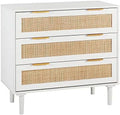 White 3 Drawer Rattan Wood Dresser U931344