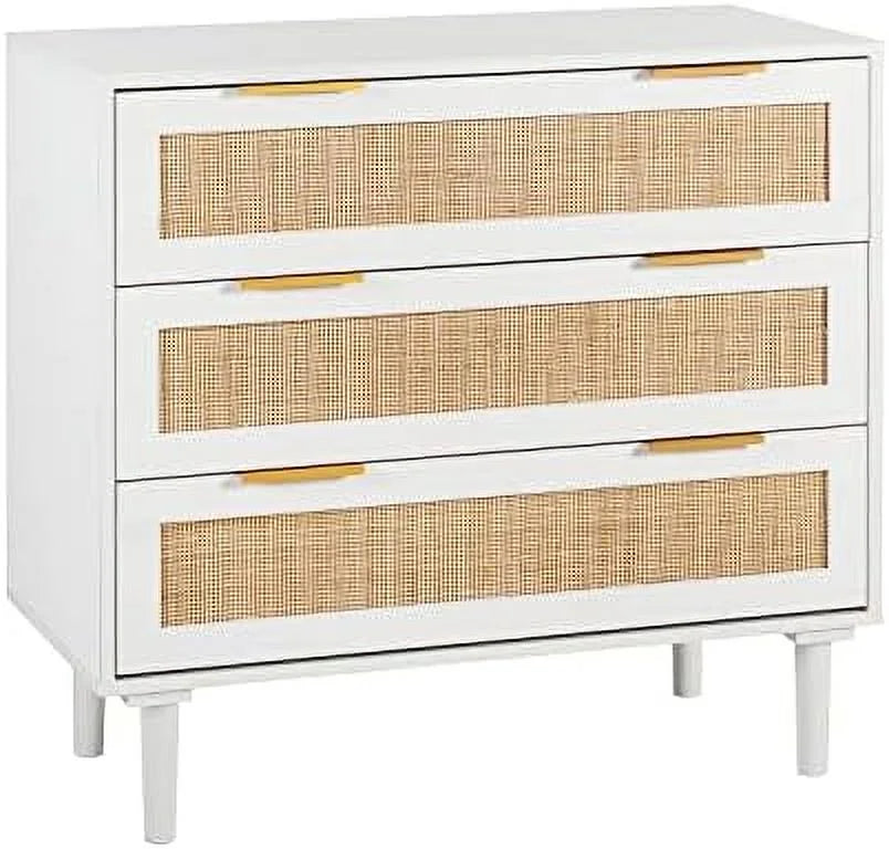 White 3 Drawer Rattan Wood Dresser U931344
