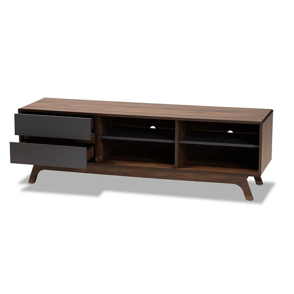 Grey and Walnut 2-Drawer Wood TV Stand Q13034