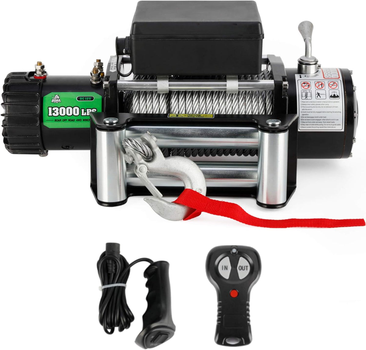 13000-lb. 12V Electric Winch Kit with Steel Cable and Roller Fairlead A577
