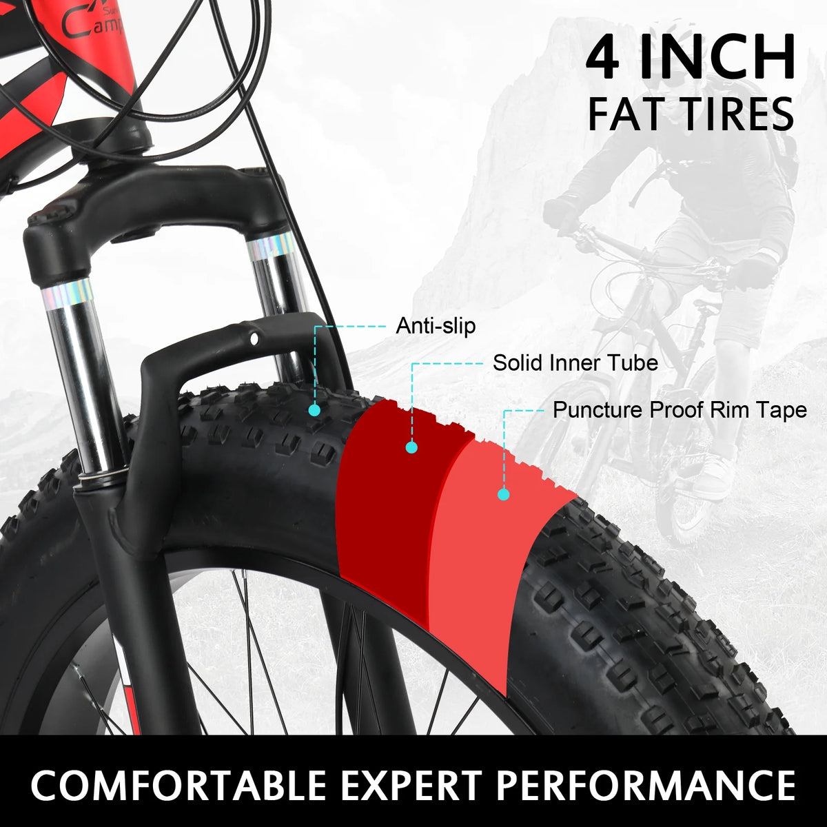 Fat Tire Mountain Bike 21 Speeds High Carbon Steel Red Black M157512