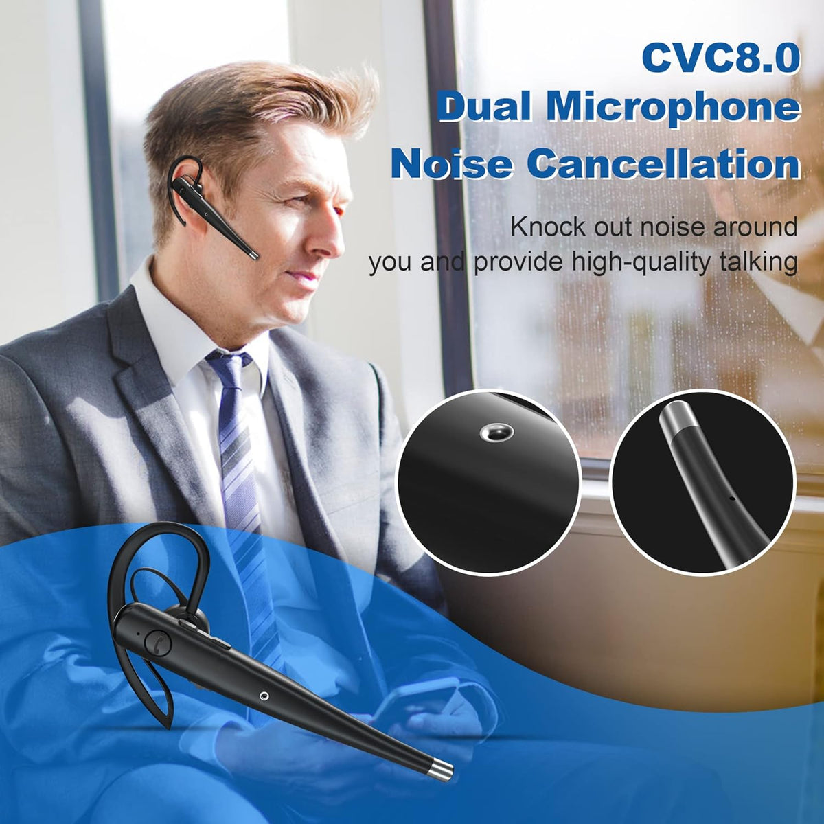 Wireless Bluetooth Earpiece with Dual Mic Noise Cancelling R1111