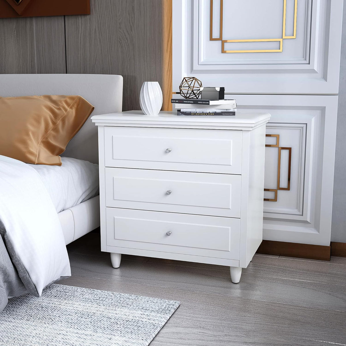 White 3 Drawer Nightstand U8252