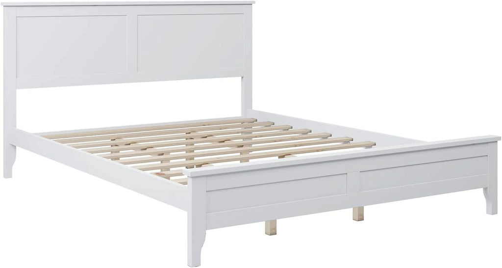 White Queen Size Platform Bed with Headboard D8691