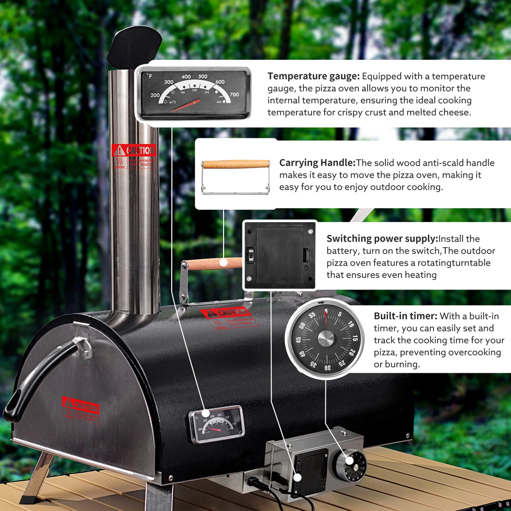 Portable Black Stainless Steel Wood Fired Pizza Oven with Carry Bag M513