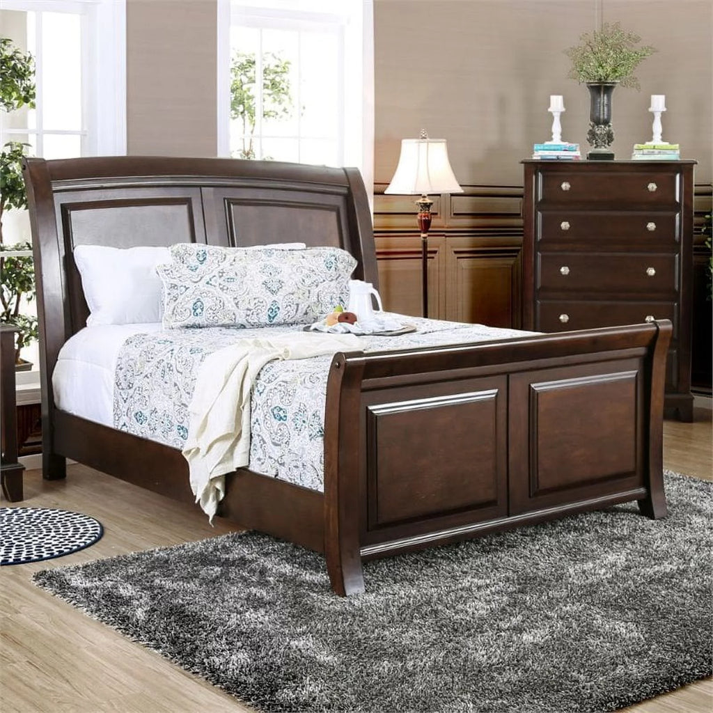Brown Cherry Wood California King Sleigh Bed P721