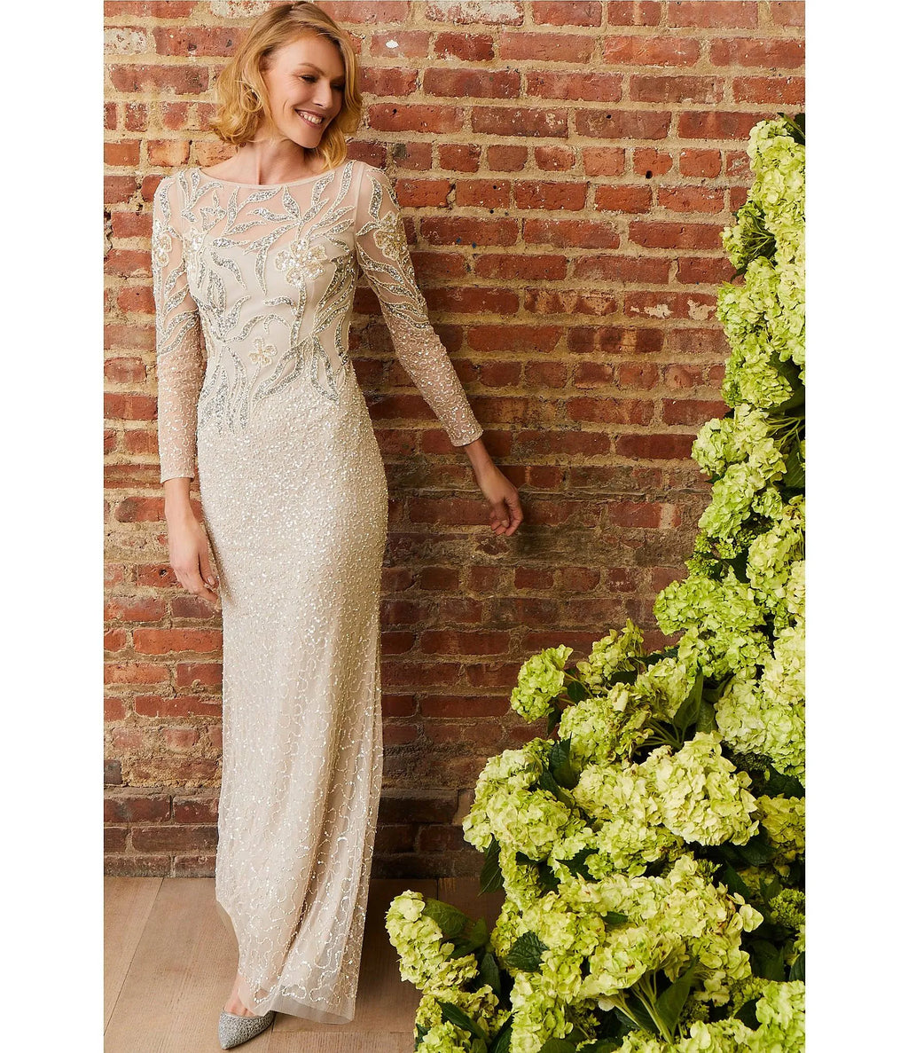 Embellished Illusion Gown - Ivory/Silver K70205