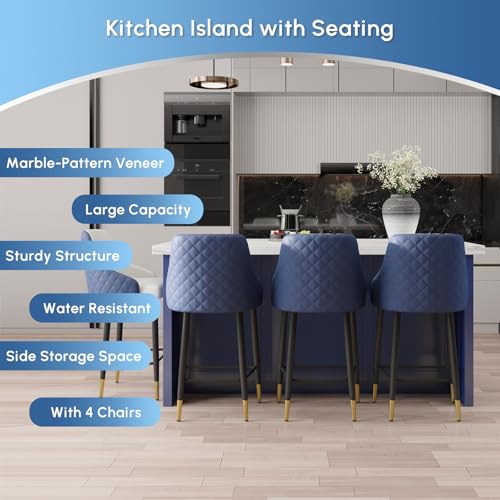 72'' White Kitchen Island with 3 Drawers D280