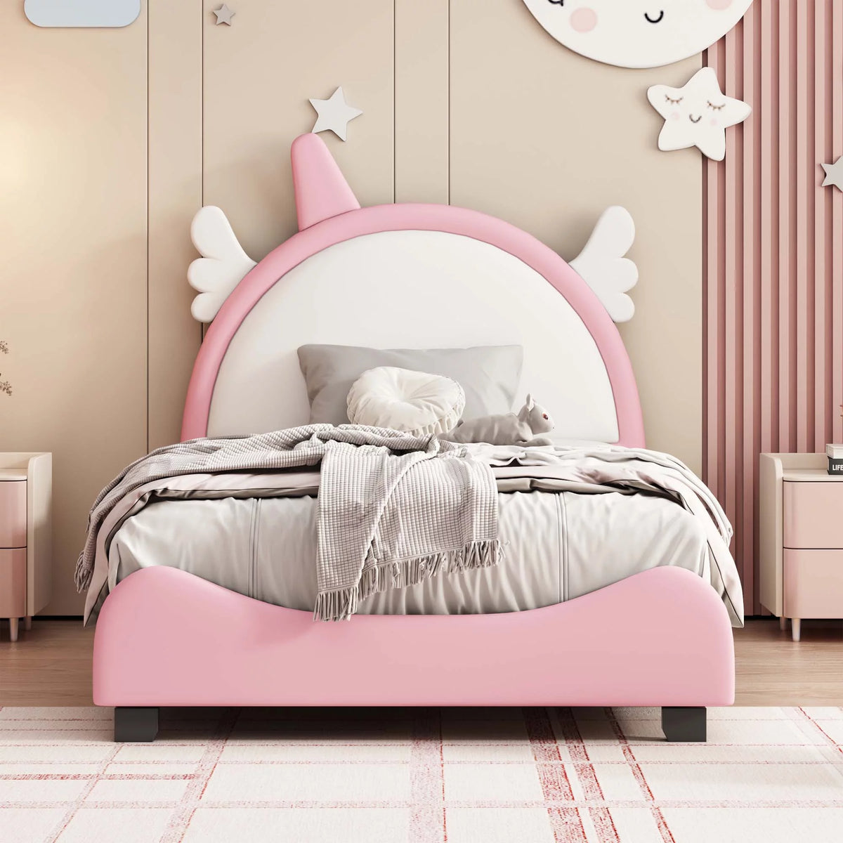 White Upholstered Twin Platform Bed C666