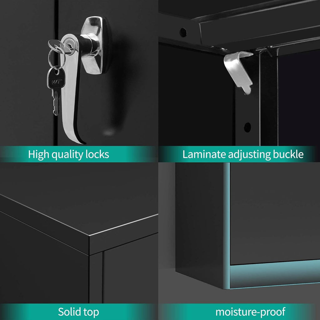 Black Metal Storage Cabinet with 4 Adjustable Shelves W5035