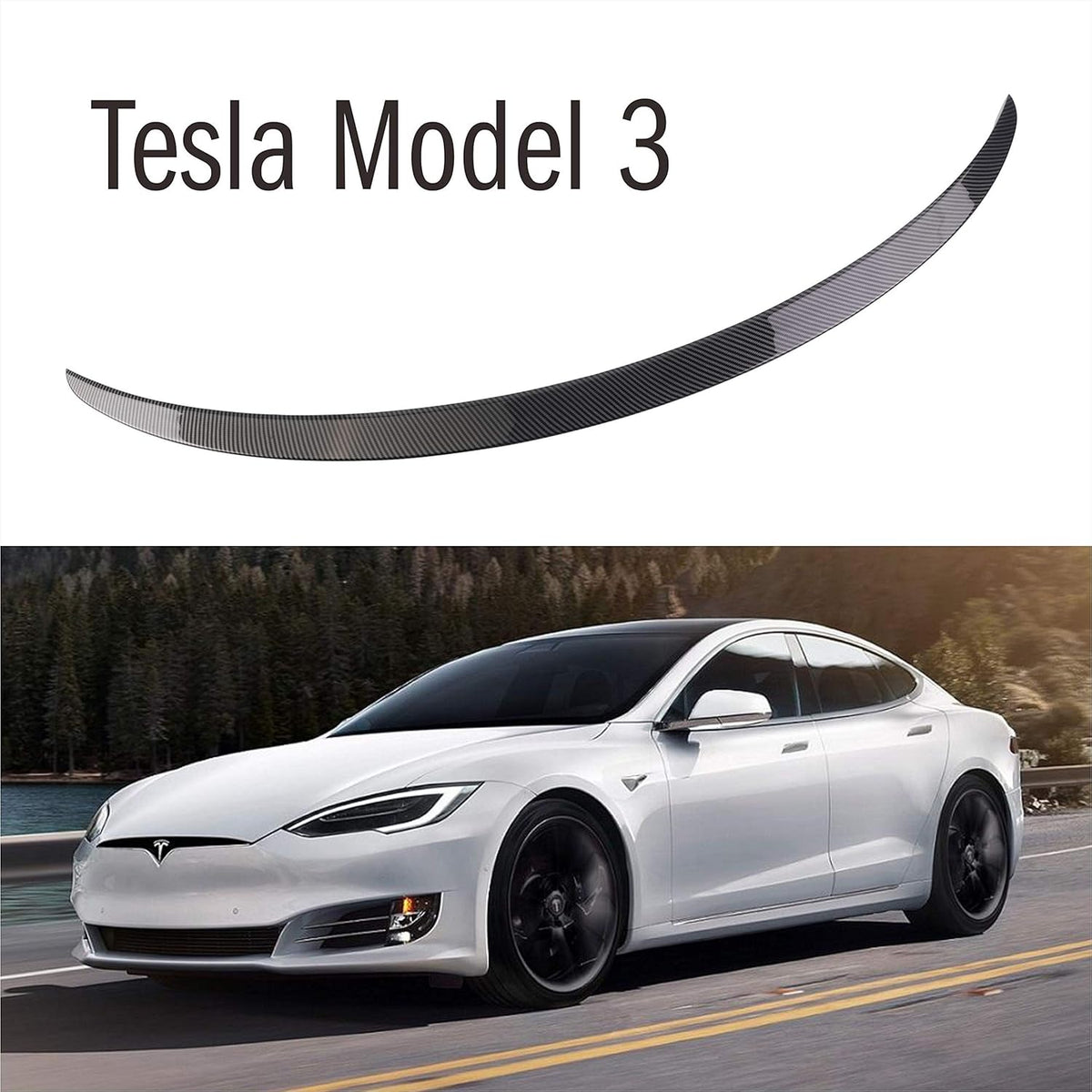 Carbon Fiber Pattern Spoiler for Tesla Model 3, Pack of 2 E410