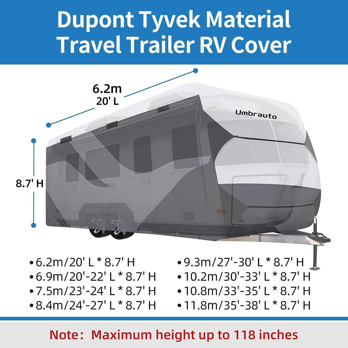 Gray/White Waterproof Travel Trailer RV Cover G4142