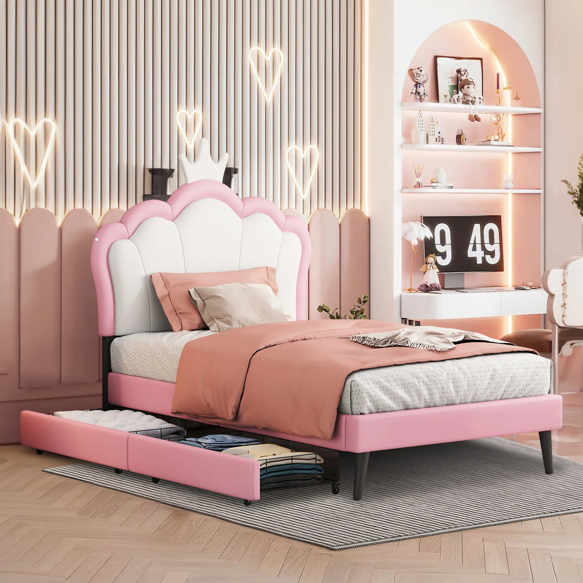 White Upholstered Twin Platform Bed C666