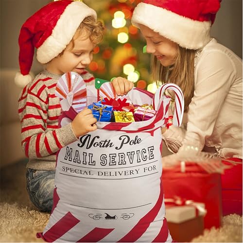 2 Pack Christmas Stripe Canvas Santa Sack with Drawstring C4036