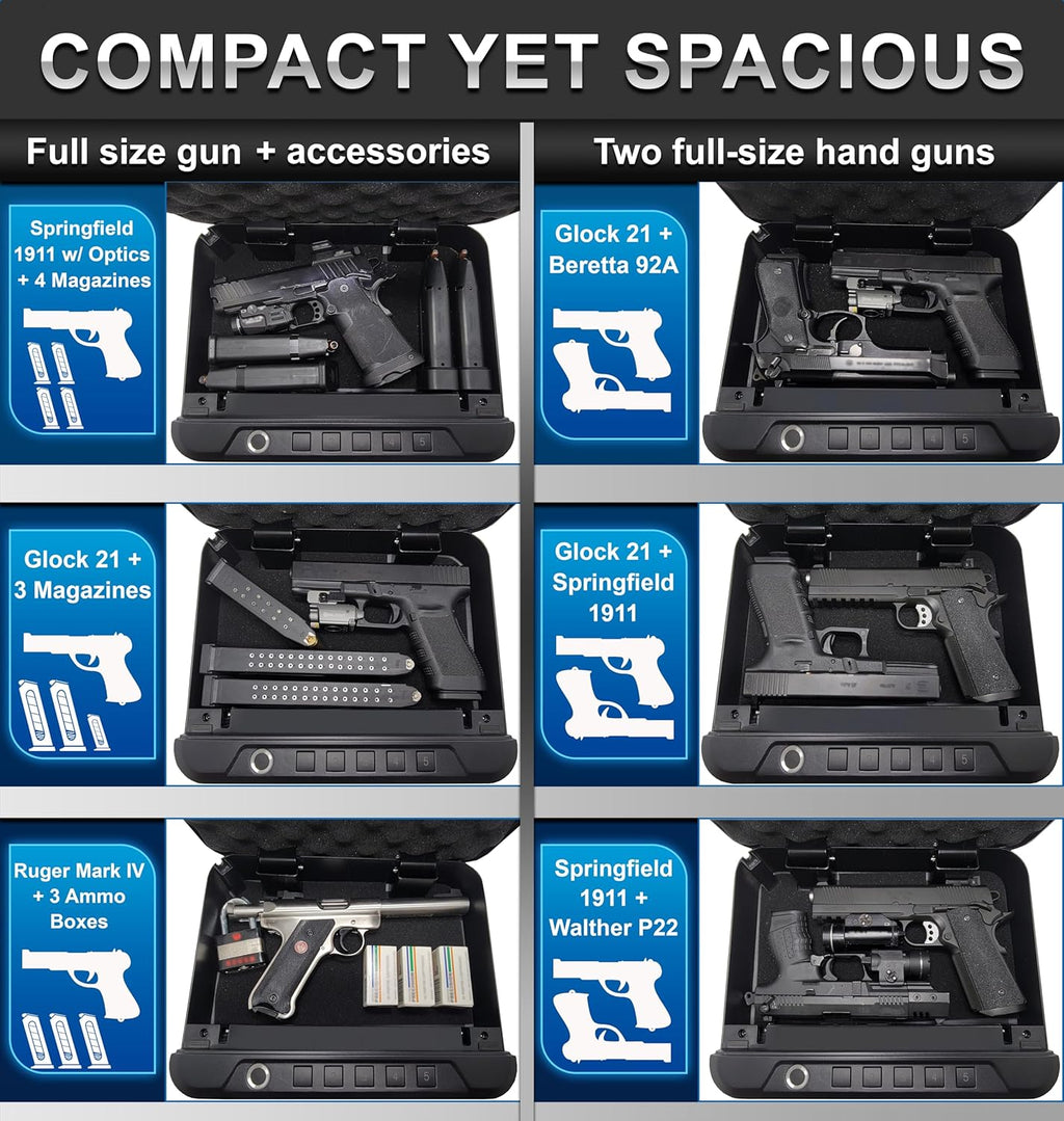 Biometric Gun Safe for Handgun with Fingerprint Reader, PIN Keypad and Folding Key A743
