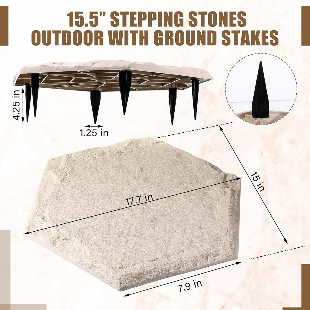 20 Packs 15.5 Inch Resin Beige Stepping Stones with Ground Stakes L325967