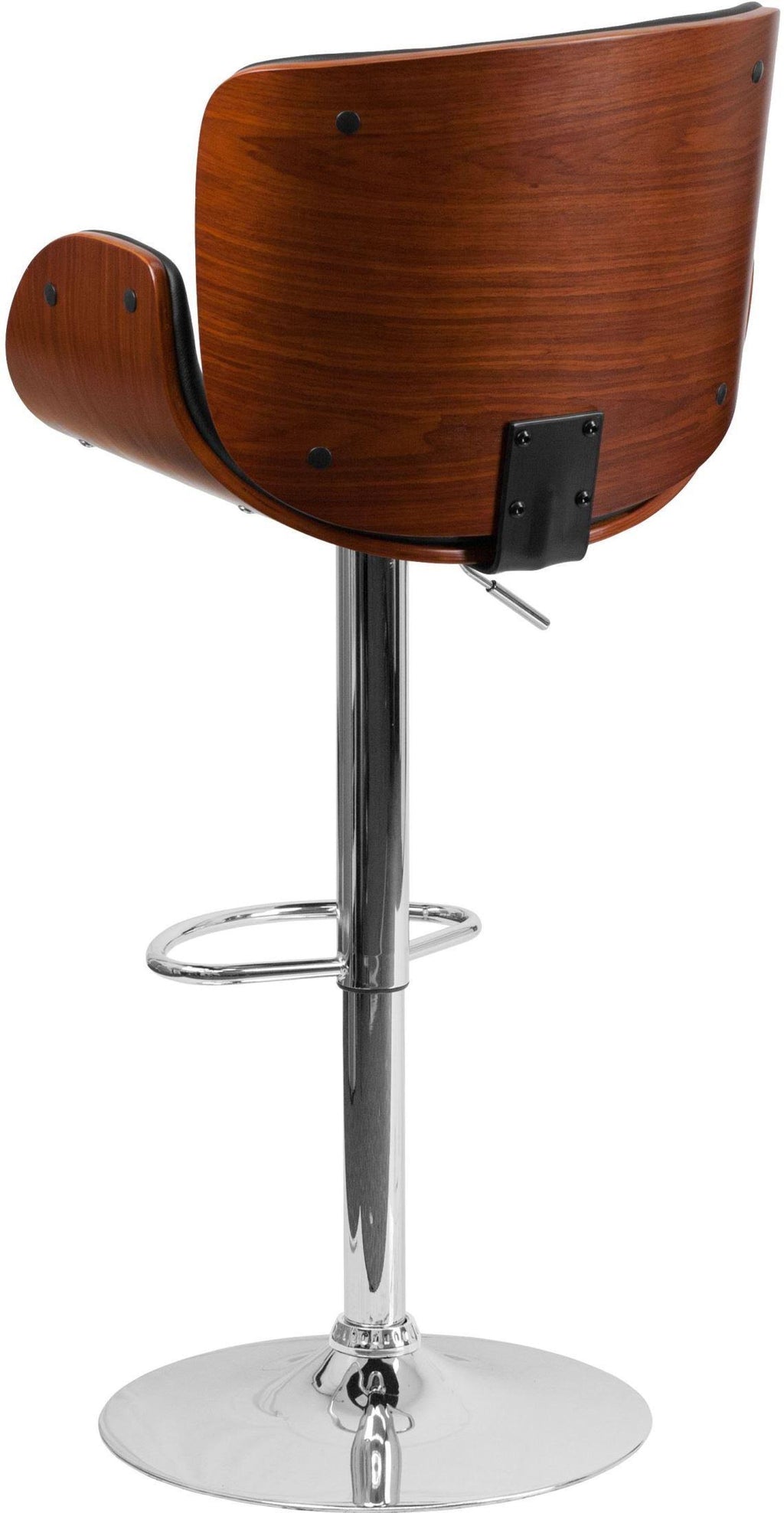 Walnut Bentwood Adjustable Height Barstool with Curved Black Vinyl Seat U8412