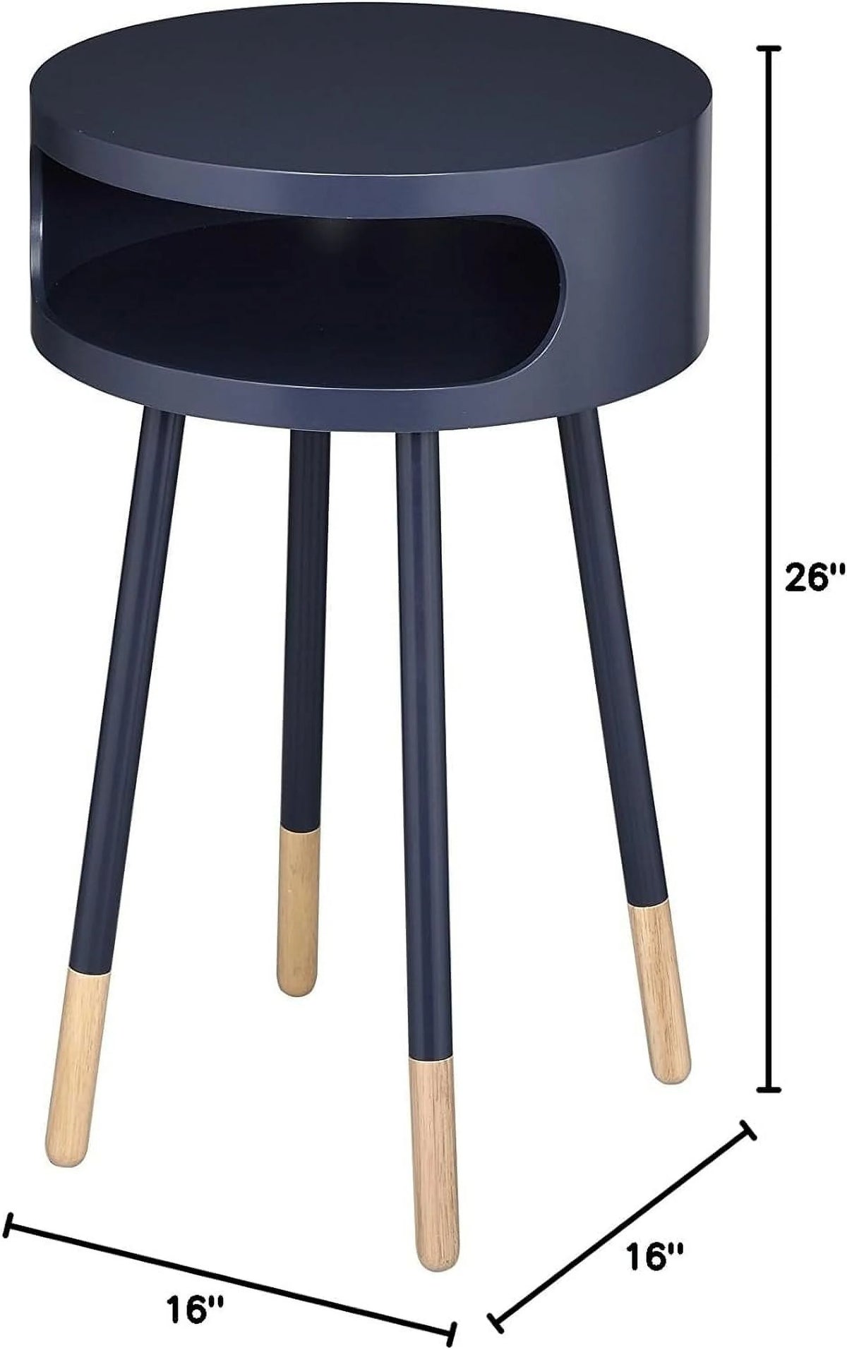 Black Natural Wood Round End Table V779