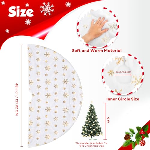 Christmas Tree Skirt 36 Inch Plush Gold Sequin Snowflake V619