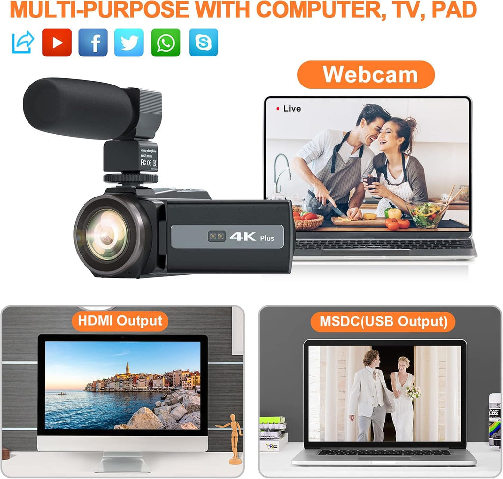 4K Video Camera Camcorder with Anti-Shake, 48MP WiFi 3 Inch IPS Touch Screen 16X Zoom Digital Camera Recorder with IR Night Version, Battery Charger, Microphone X991865
