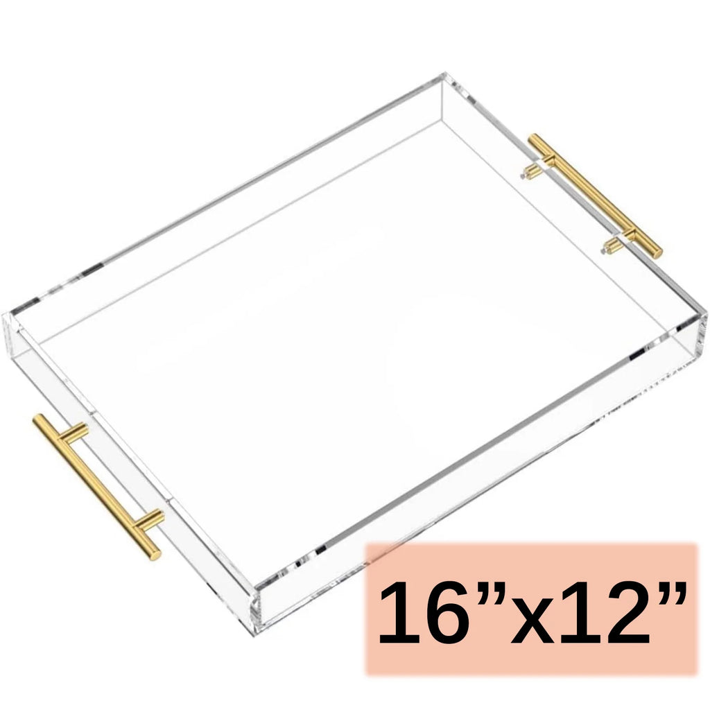 Rectangular Clear Decorative Tray with Gold Handle R471088