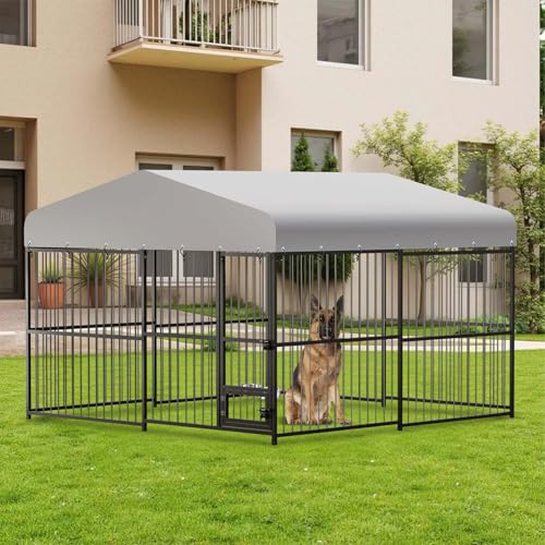 10x10x6 FT Heavy-Duty Outdoor Dog Kennel with Roof Cover and Lock S91931