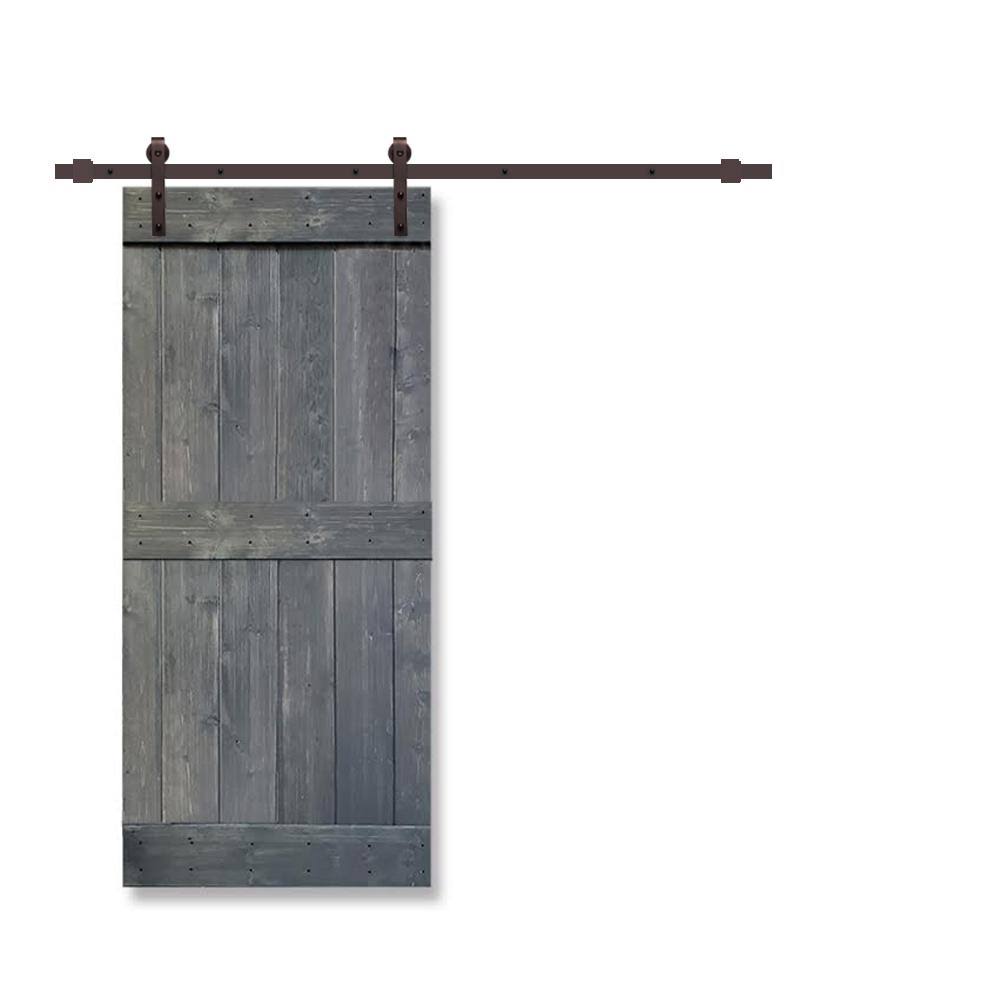 Gray Stained 2 Panel Barn Door with Sliding Hardware R5405