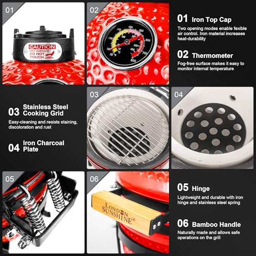 Red 13 inch Portable Ceramic Charcoal Kamado Grill K5532