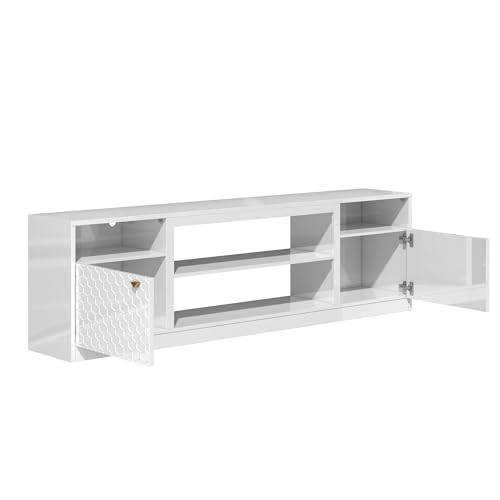 70" High Gloss White TV Stand with Two Doors and Storage Cabinets Y106