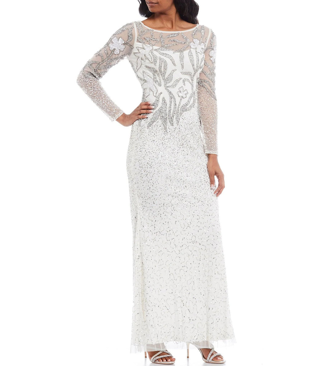 Embellished Illusion Gown - Ivory/Silver K70205