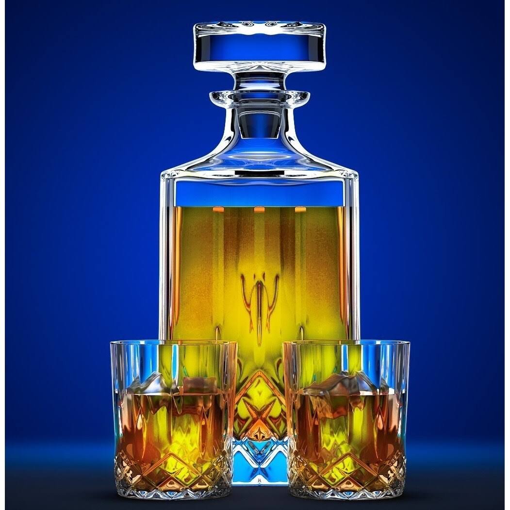 Crystal Decanter Set with 6 Double Old Fashioned Glasses A35630