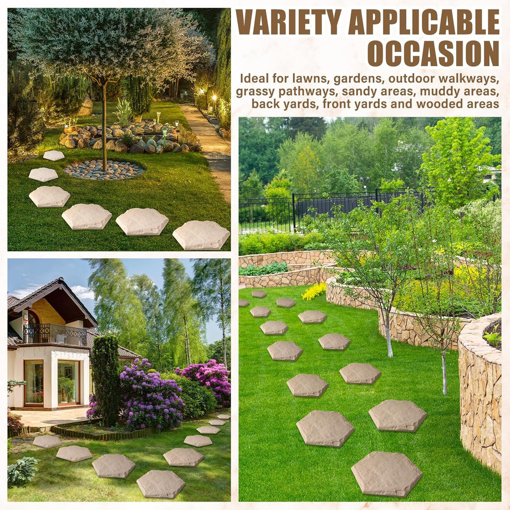 20 Packs 15.5 Inch Resin Beige Stepping Stones with Ground Stakes L325967