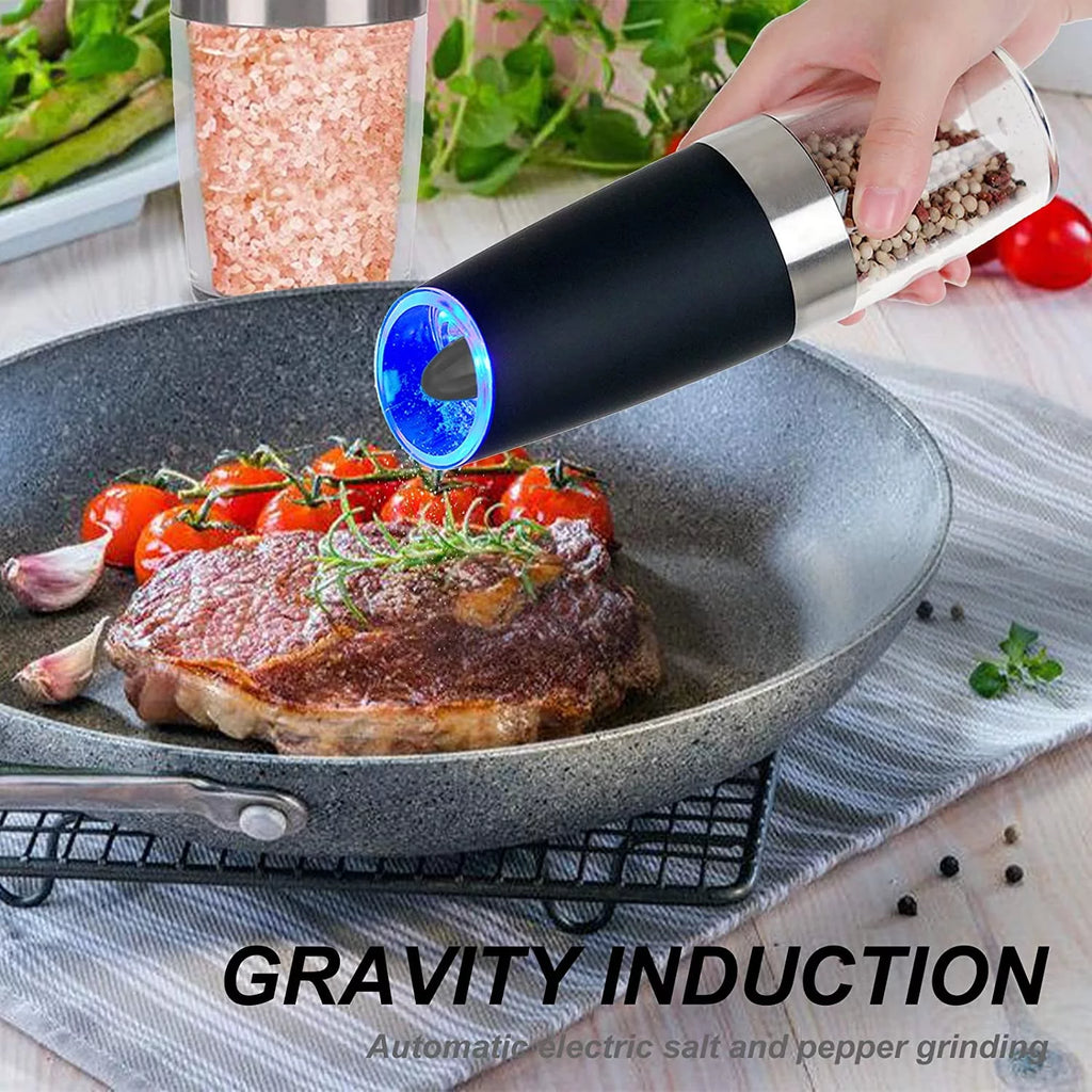 2 Pcs Electric Salt and Pepper Grinder Set Battery Operated Stainless Steel T685