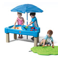 Blue Plastic Sandbox and Water Table with Cover and Umbrella W2165
