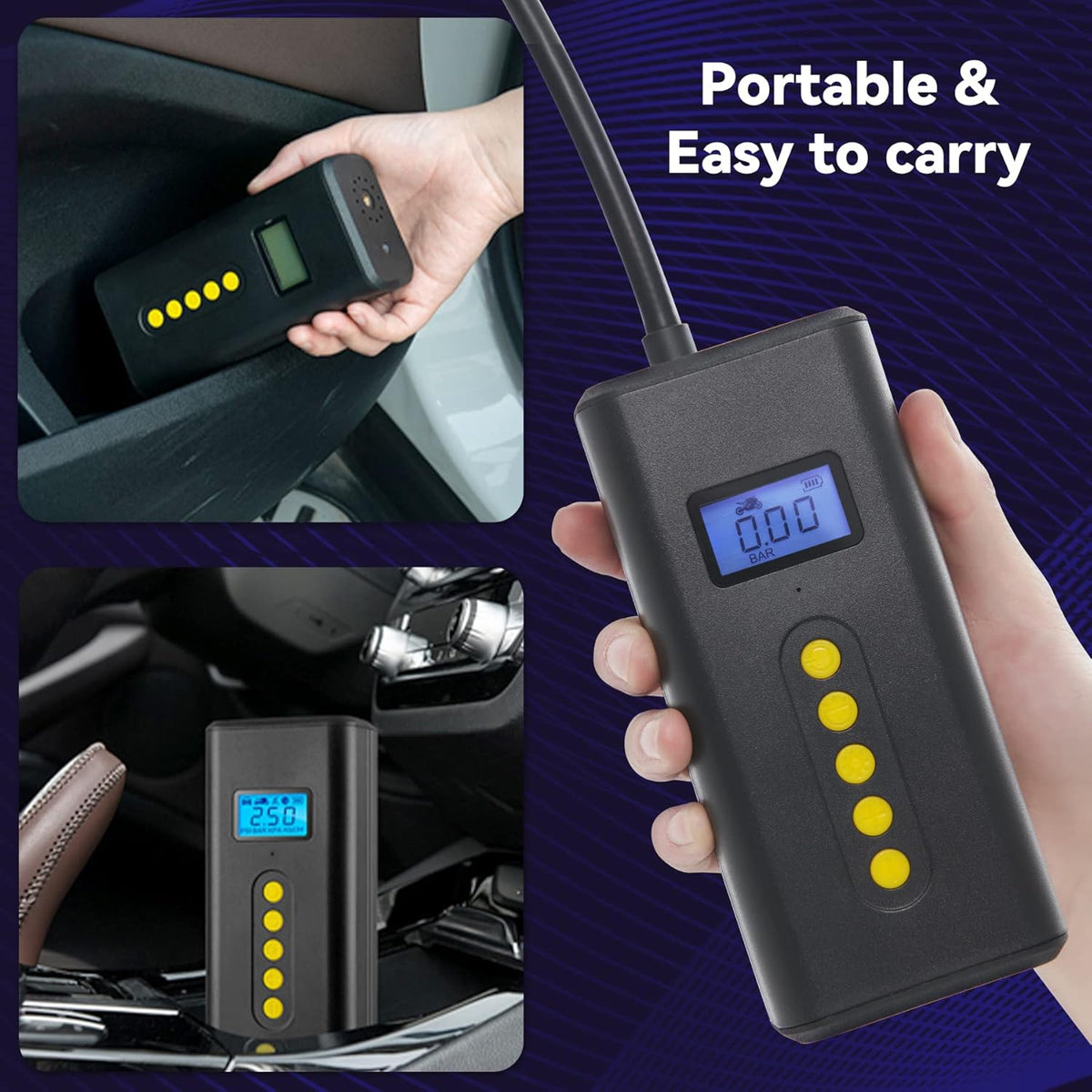 Portable Tire Inflator 150PSI Electric Tire Pump Rechargeable Air Compressor with LED Lights, Power Bank, Black Pack of 2 C758559