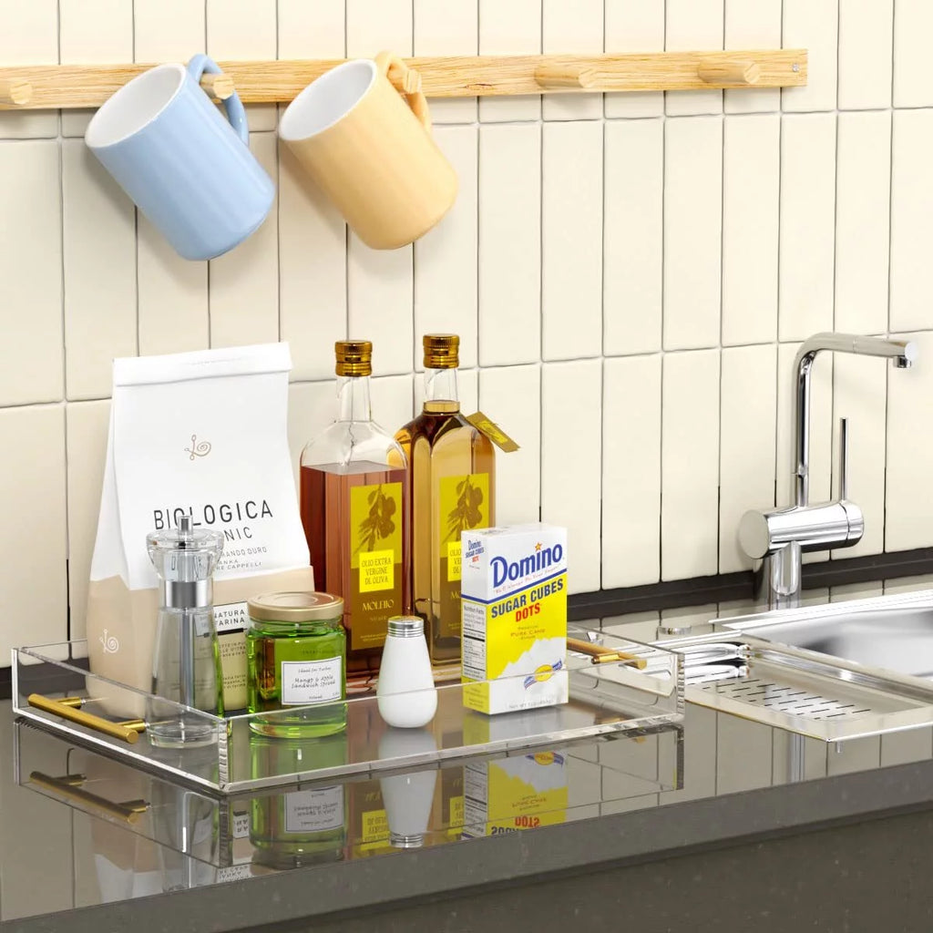 Rectangular Clear Decorative Tray with Gold Handle R471088