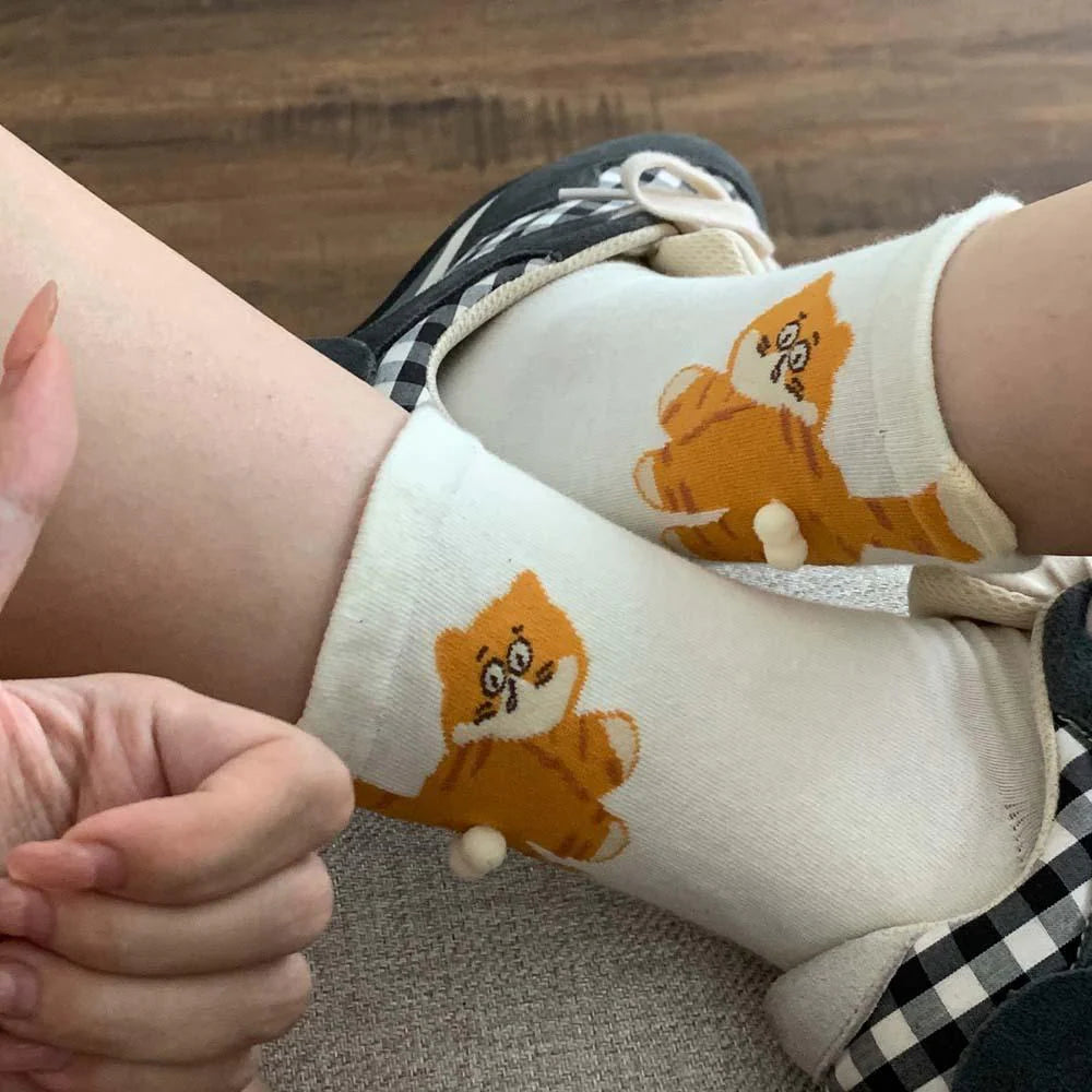 Cute Cat Cotton Socks with Pom Poms X44445