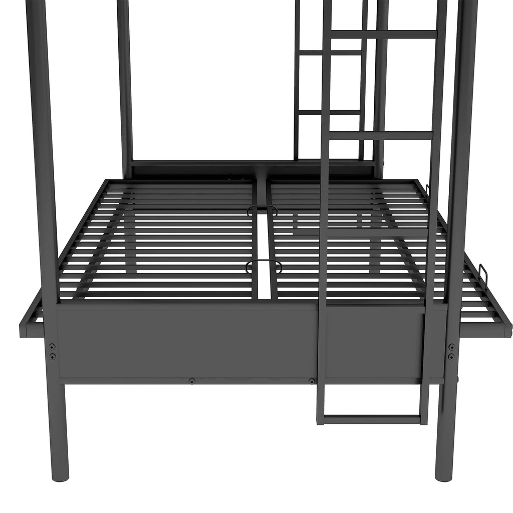 Black Twin Size Metal Loft Bed with Convertible Lower Bed P7135