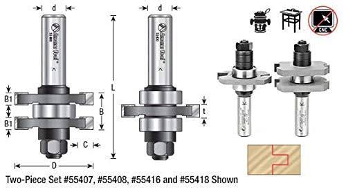 2-pc Carbide Tipped Tongue & Groove 3/8 Kerf x 1-5/8 D x 17/32 CH x 1/2x22 Shank W8831