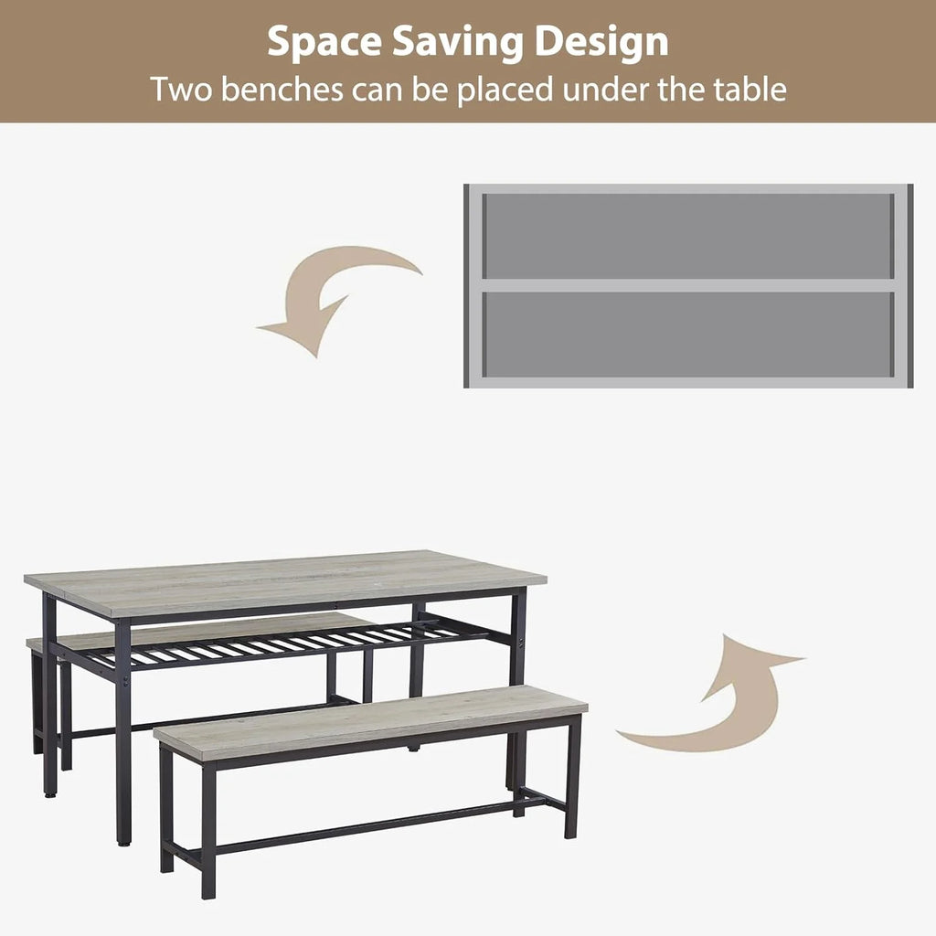 67" Dining Table Set for 6 with 2 Benches T3986