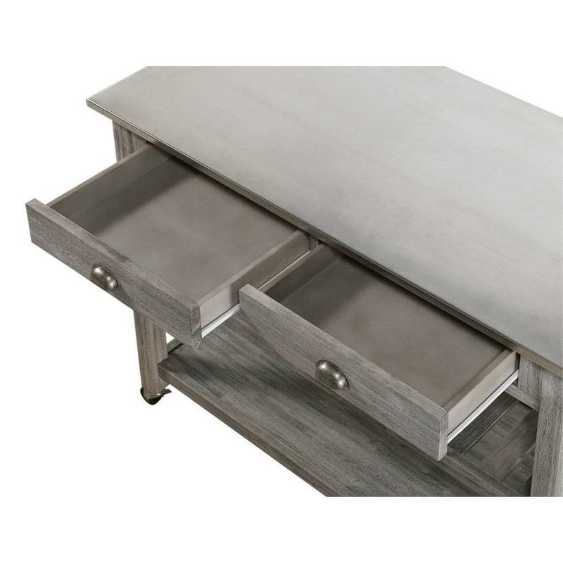 Storm Gray Wire-Brush Kitchen Cart with Stainless Steel Top U761