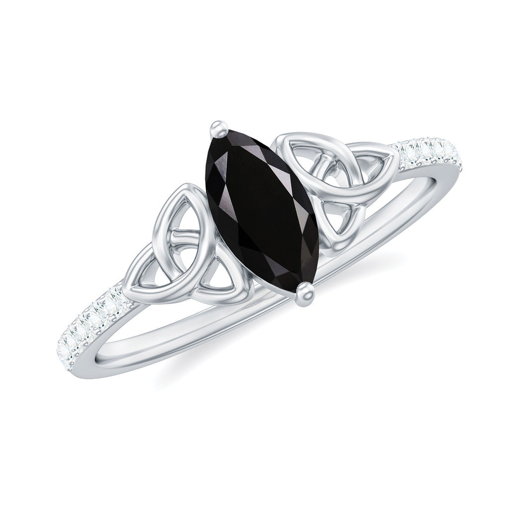 Black Diamond Solitaire Celtic Knot Ring, 925 Sterling Silver, US 4.00 L5619