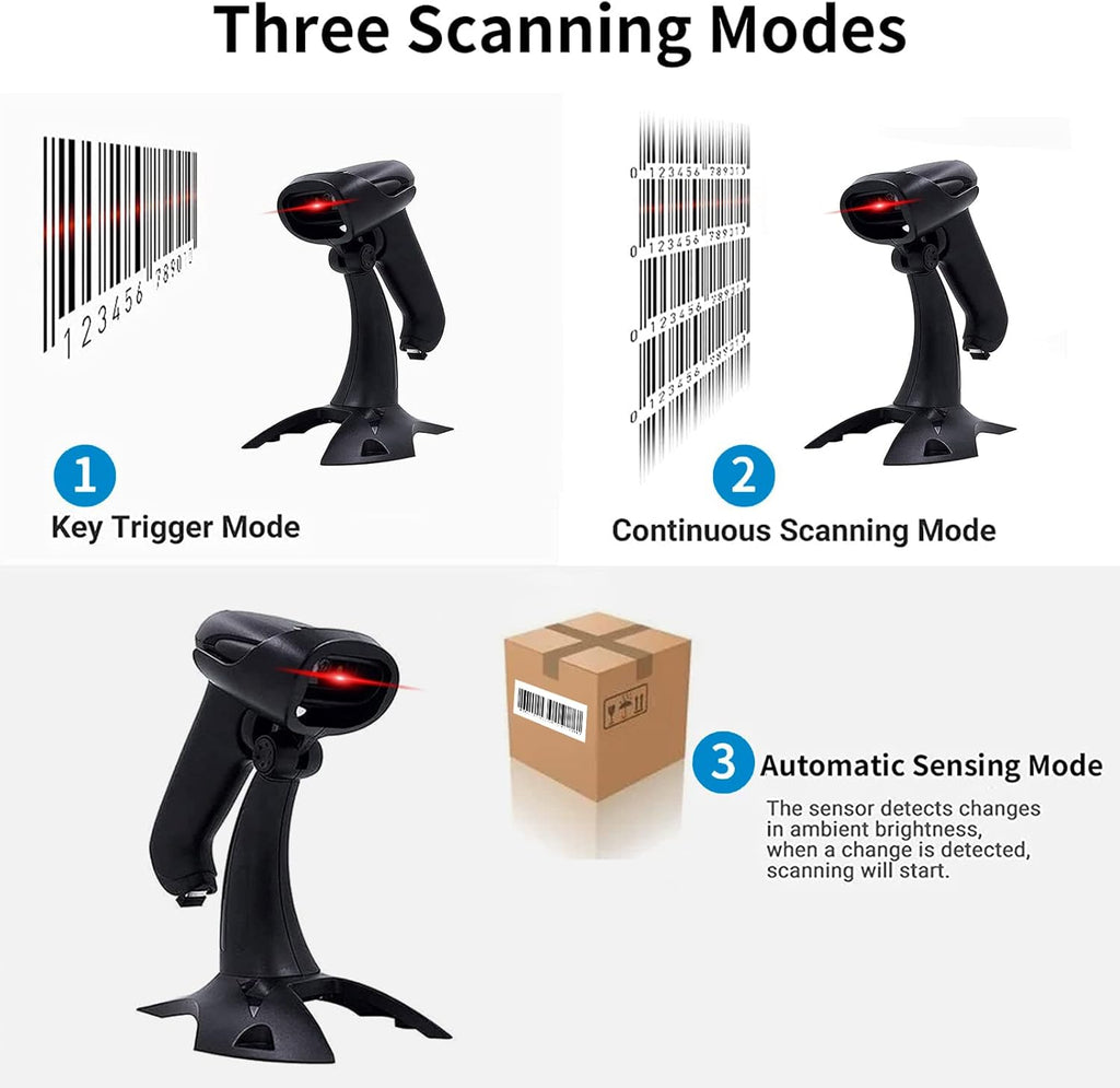 2 Pack Wireless 2D Barcode Scanner with Stand, USB Wired Handheld Bar Code Reader U861