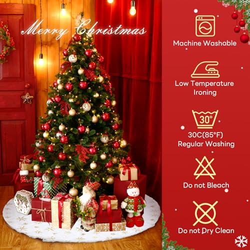 Christmas Tree Skirt 36 Inch Plush Gold Sequin Snowflake V619