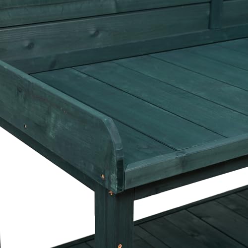 Green Wooden Potting Bench Table with Storage Shelves U86251