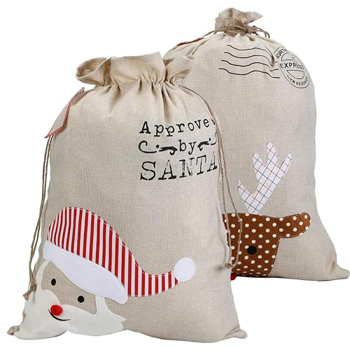 2 Pack Christmas Stripe Canvas Santa Sack with Drawstring C4036
