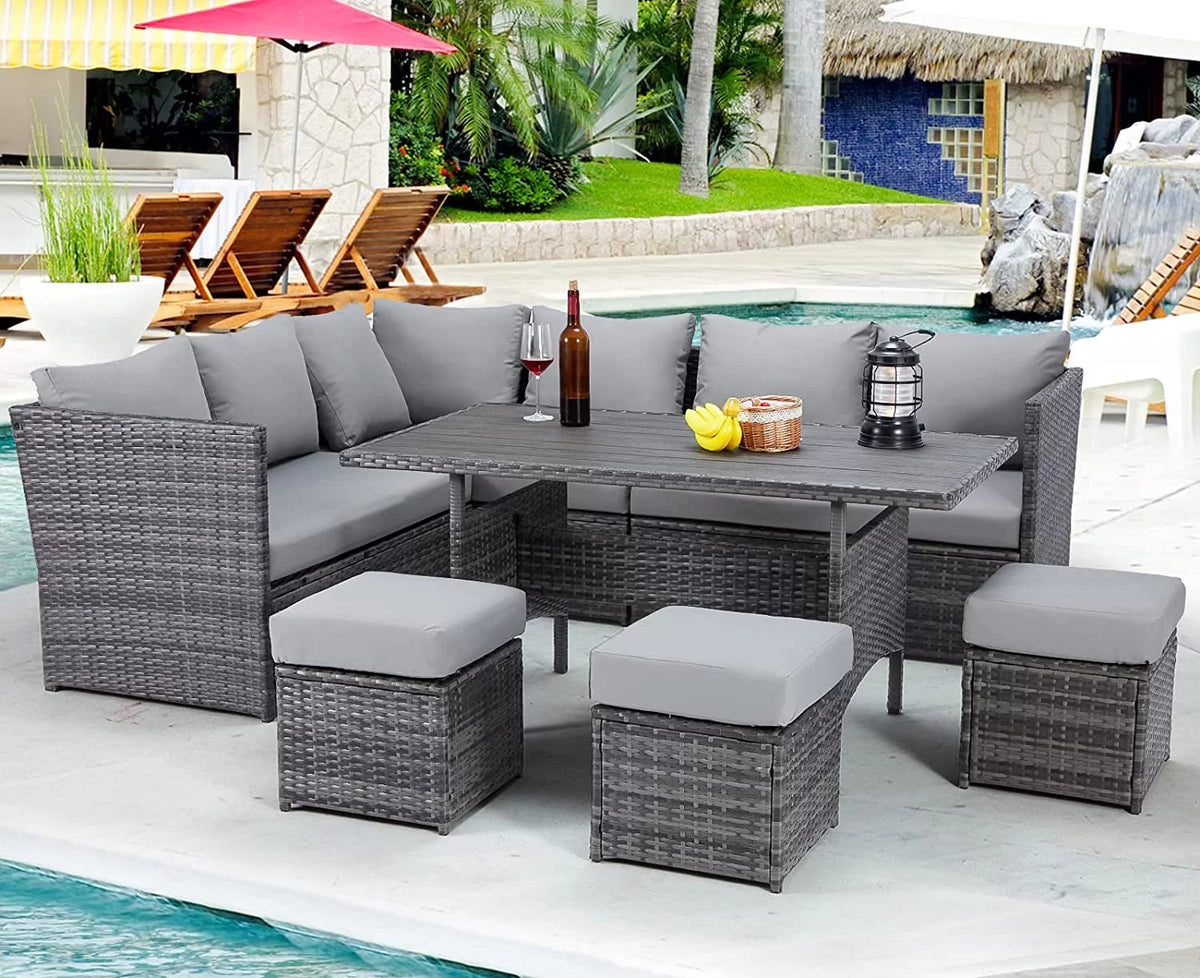 7 Piece Rattan Wicker Patio Conversation Set H357