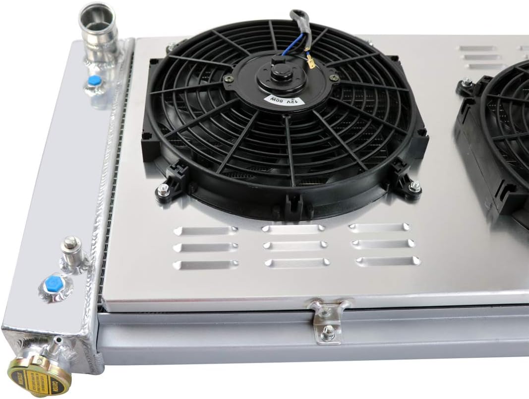 52MM 3 Row Aluminum Radiator with 2X12" Fan and Louver Shroud C840