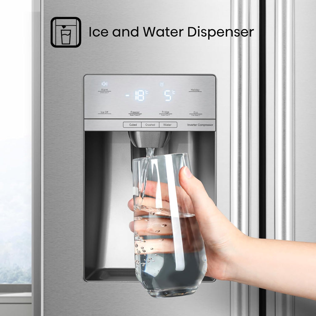 Stainless Steel Freestanding Side-by-Side Fridge Freezer with Water and Ice Dispenser N2788