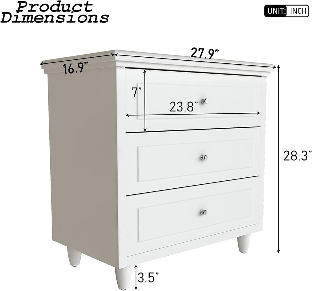 White 3 Drawer Nightstand U8252